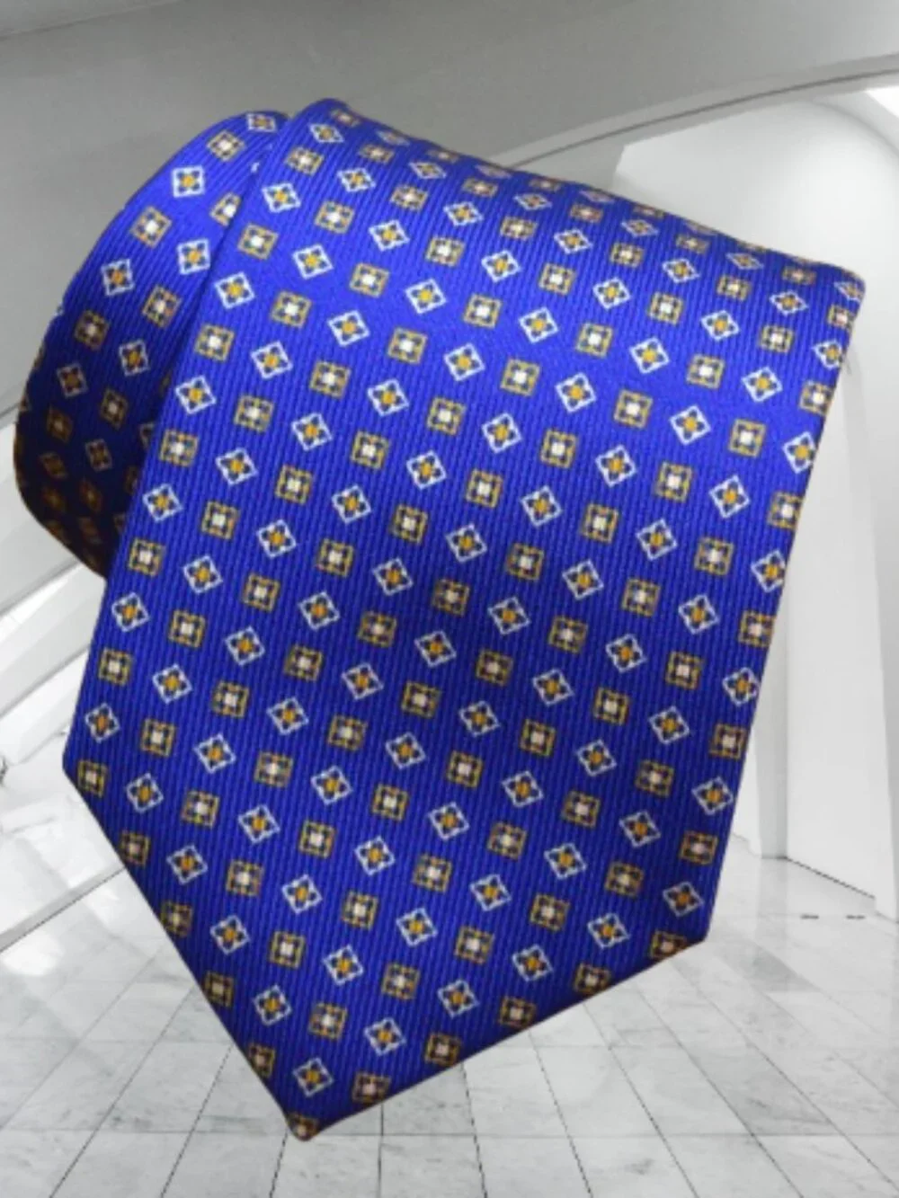 $590 BRIONI Handmade Blue Orange Squares Geometric Long XL Silk Tie Made Italy